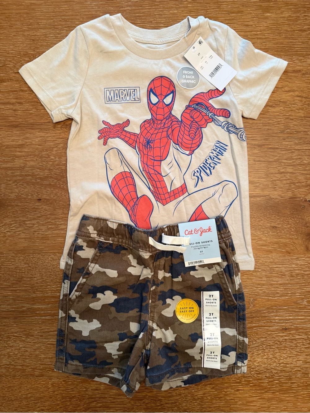 Marvel Red & Blue Spider-Man Graphic Tee with Brown Camo Shorts